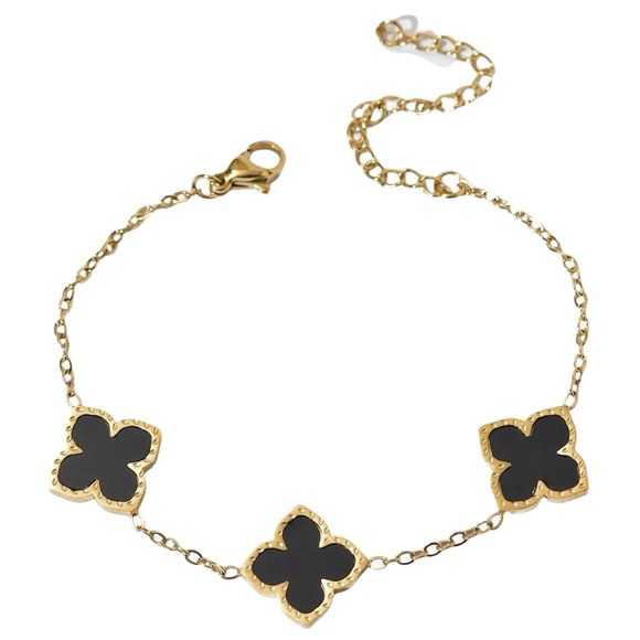 Jewelry - Minimalist Elegant Gold and Black Clover Bracelet